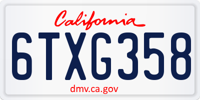 CA license plate 6TXG358