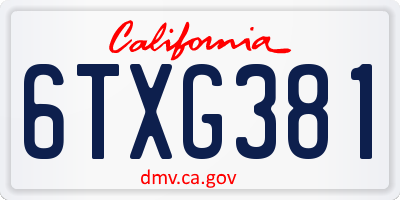 CA license plate 6TXG381