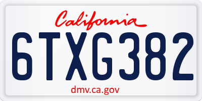 CA license plate 6TXG382