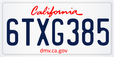 CA license plate 6TXG385