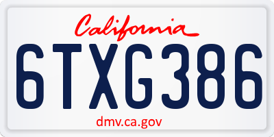 CA license plate 6TXG386