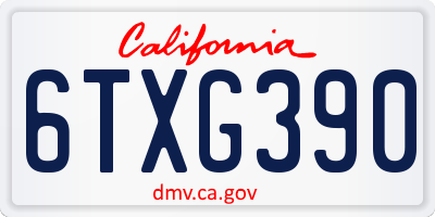 CA license plate 6TXG390