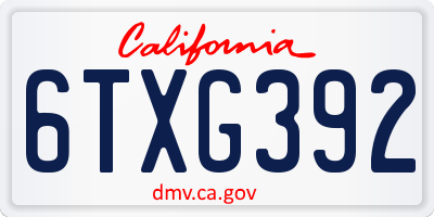 CA license plate 6TXG392