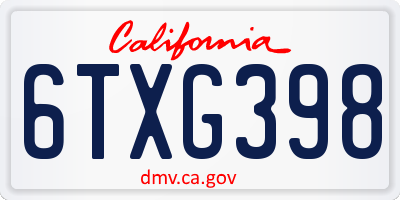 CA license plate 6TXG398