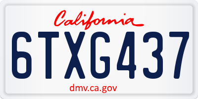CA license plate 6TXG437