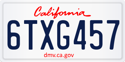 CA license plate 6TXG457