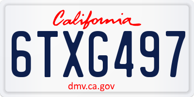 CA license plate 6TXG497