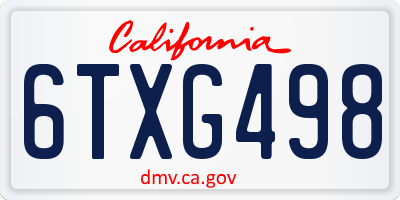 CA license plate 6TXG498