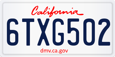 CA license plate 6TXG502