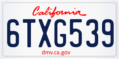 CA license plate 6TXG539