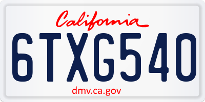CA license plate 6TXG540