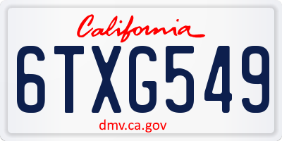 CA license plate 6TXG549