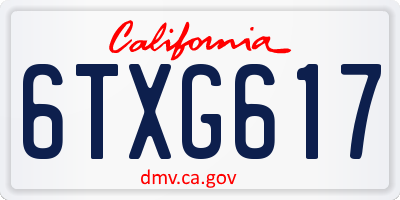 CA license plate 6TXG617