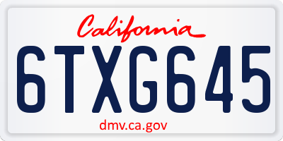CA license plate 6TXG645