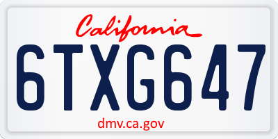 CA license plate 6TXG647