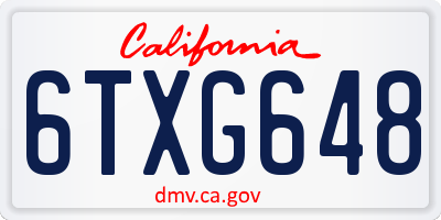 CA license plate 6TXG648