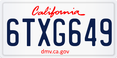 CA license plate 6TXG649