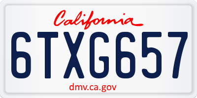 CA license plate 6TXG657
