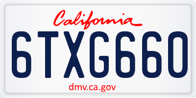 CA license plate 6TXG660