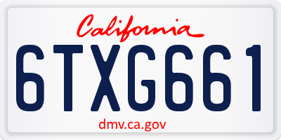 CA license plate 6TXG661