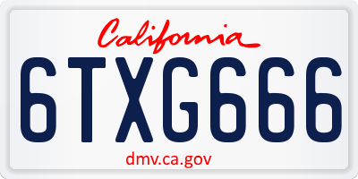 CA license plate 6TXG666