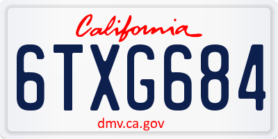 CA license plate 6TXG684