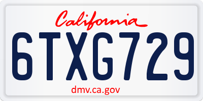 CA license plate 6TXG729