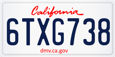 CA license plate 6TXG738