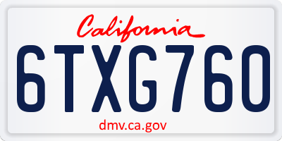CA license plate 6TXG760