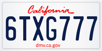 CA license plate 6TXG777