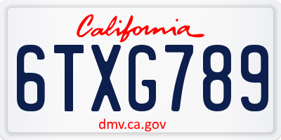 CA license plate 6TXG789