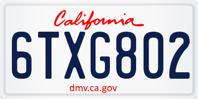 CA license plate 6TXG802