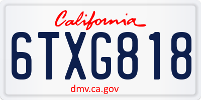CA license plate 6TXG818