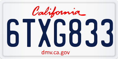 CA license plate 6TXG833
