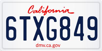 CA license plate 6TXG849