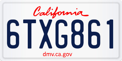 CA license plate 6TXG861