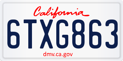 CA license plate 6TXG863