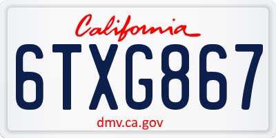 CA license plate 6TXG867