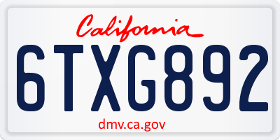 CA license plate 6TXG892