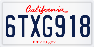 CA license plate 6TXG918