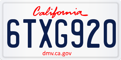 CA license plate 6TXG920