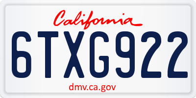CA license plate 6TXG922