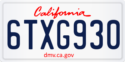 CA license plate 6TXG930