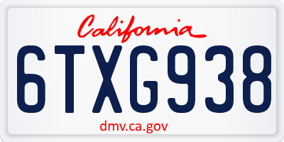 CA license plate 6TXG938
