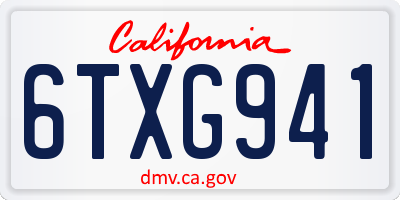 CA license plate 6TXG941