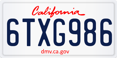 CA license plate 6TXG986