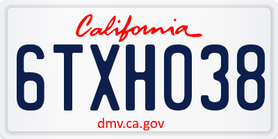 CA license plate 6TXH038