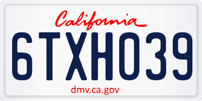 CA license plate 6TXH039