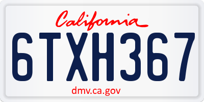 CA license plate 6TXH367