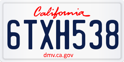 CA license plate 6TXH538